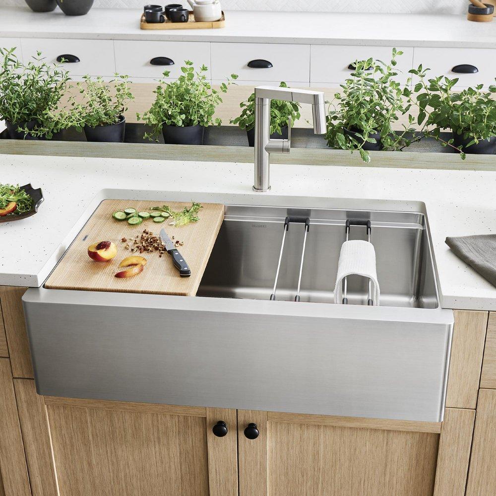BLANCO Satin Stainless Steel 33 x 20-1/2 in. Stainless Steel Single Bowl Farmhouse Kitchen Sink 