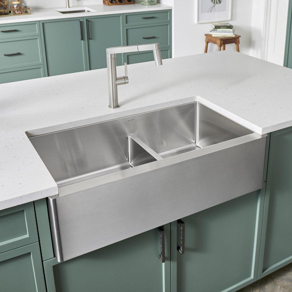 BLANCO Stainless Steel 33 x 19 in. Stainless Steel Double Bowl Farmhouse Kitchen Sink 