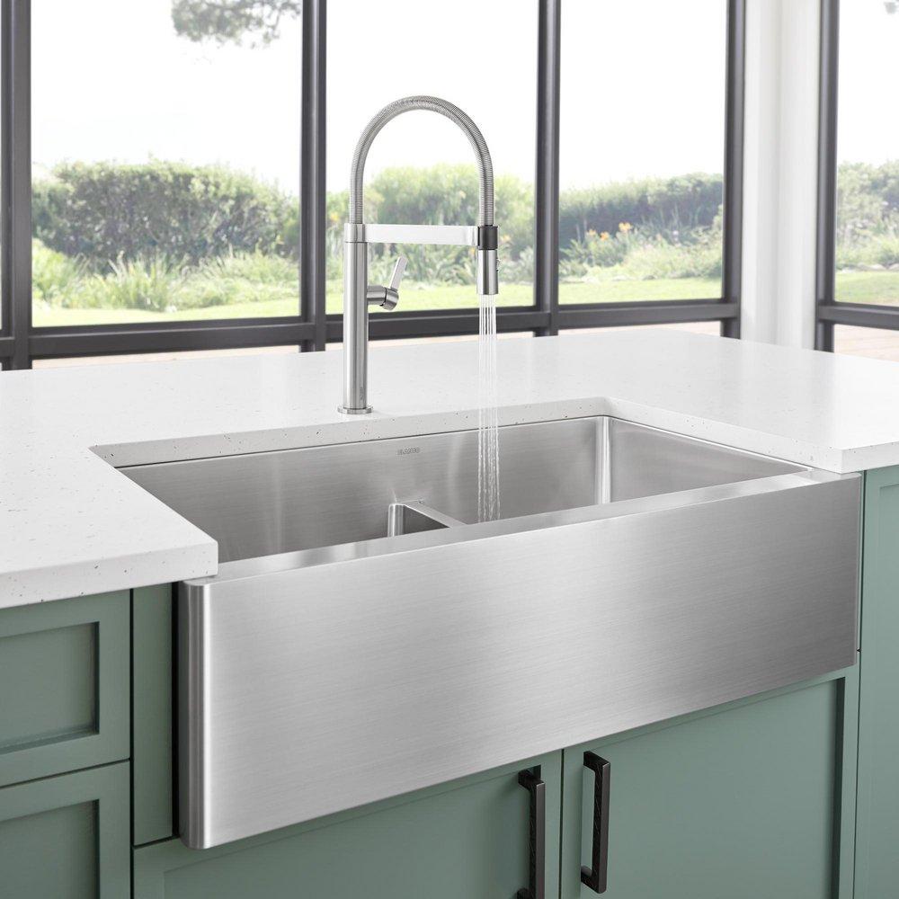 BLANCO Stainless Steel 33 x 19 in. Stainless Steel Double Bowl Farmhouse Kitchen Sink 