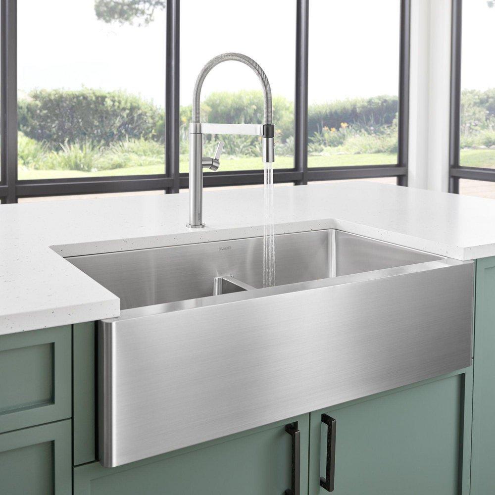 BLANCO Stainless Steel 33 x 19 in. Stainless Steel Double Bowl Farmhouse Kitchen Sink 