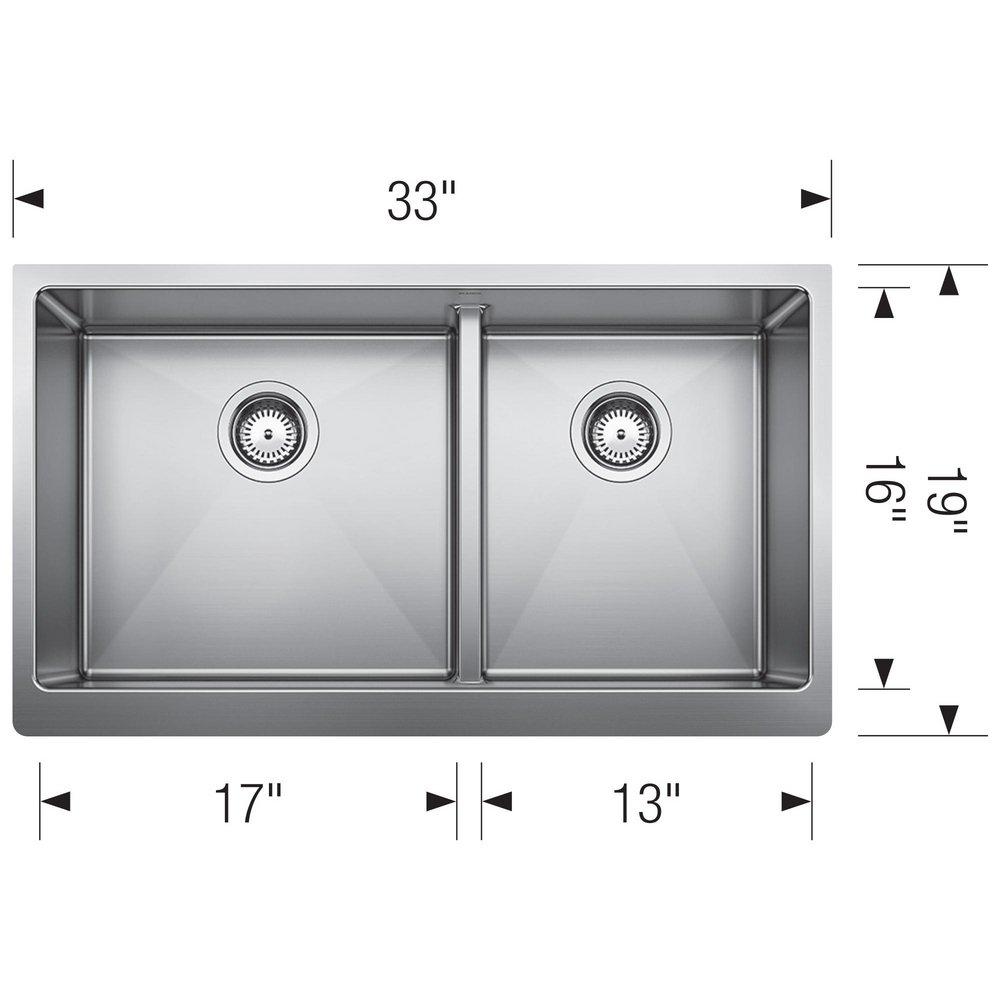 BLANCO Stainless Steel 33 x 19 in. Stainless Steel Double Bowl Farmhouse Kitchen Sink 