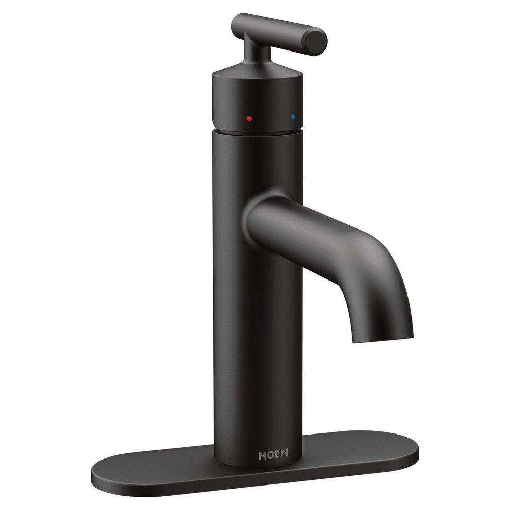 Moen Matte Black Single Handle Monoblock Bathroom Sink Faucet with Pop-Up Drain Assembly 