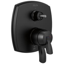 Three Handle Pressure Balancing Valve Trim with Integrated Diverter in Matte Black (Diverter Handle Sold Separately)