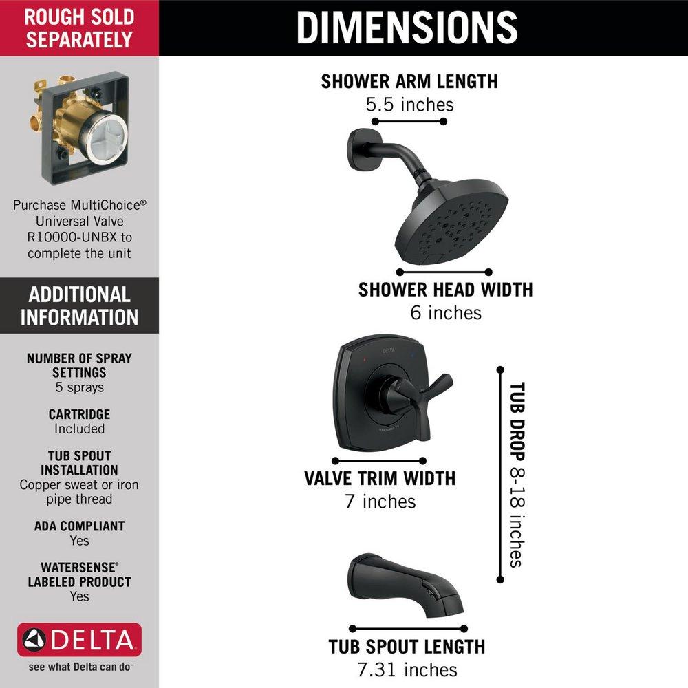 Delta Faucet Matte Black Single Handle Multi Function Bathtub & Shower Faucet (Trim Only) 