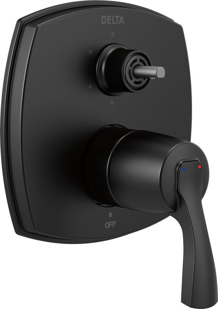Delta Faucet Matte Black Two Handle Pressure Balancing Valve Trim with Integrated Diverter (Diverter Handle Sold Separately) 