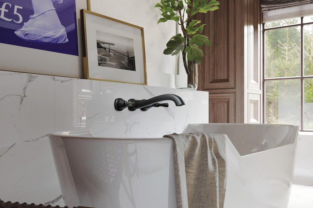 Delta Faucet Matte Black Two Handle Wall Mount Filler (Trim Only) 