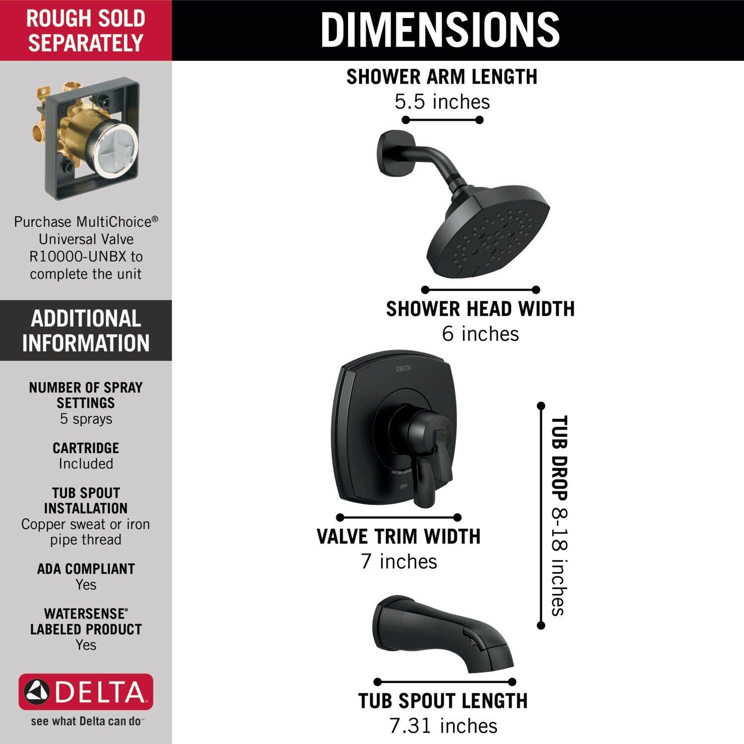 Delta Faucet Matte Black Two Handle Multi Function Bathtub & Shower Faucet (Trim Only) 
