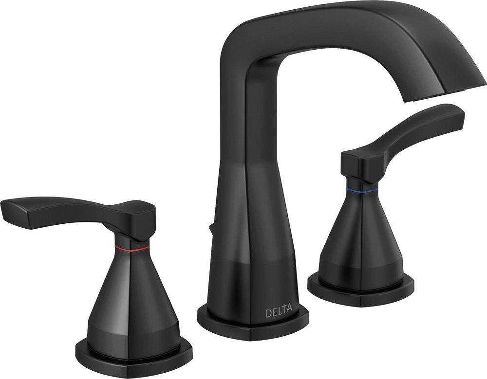 Delta Faucet Matte Black Two Handle Widespread Bathroom Sink Faucet with Metal Pop-Up Drain 