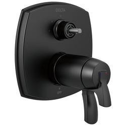 Two Handle Thermostatic Valve Trim with Integrated Diverter in Matte Black (Diverter Handle Sold Separately)