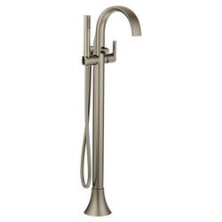 Single Handle Floor Mount Tub Filler with Hand Shower in Brushed Nickel (Trim Only)