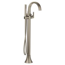 Single Handle Floor Mount Tub Filler with Hand Shower in Brushed Nickel (Trim Only)