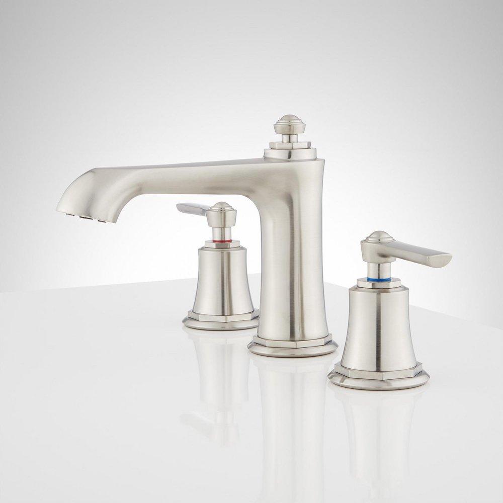 Signature Hardware Brushed Nickel Two Handle Widespread Bathroom Sink Faucet 