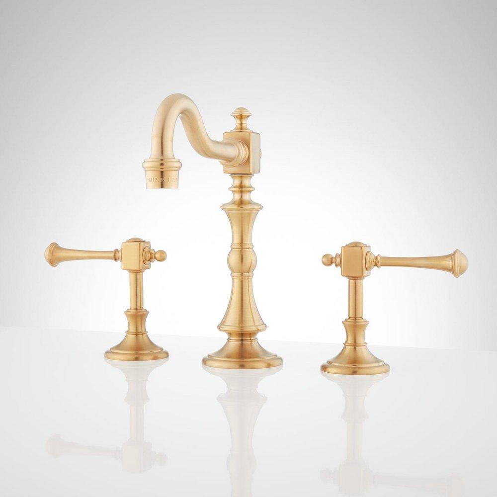 Signature Hardware Brushed Gold Two Handle Widespread Bathroom Sink Faucet 