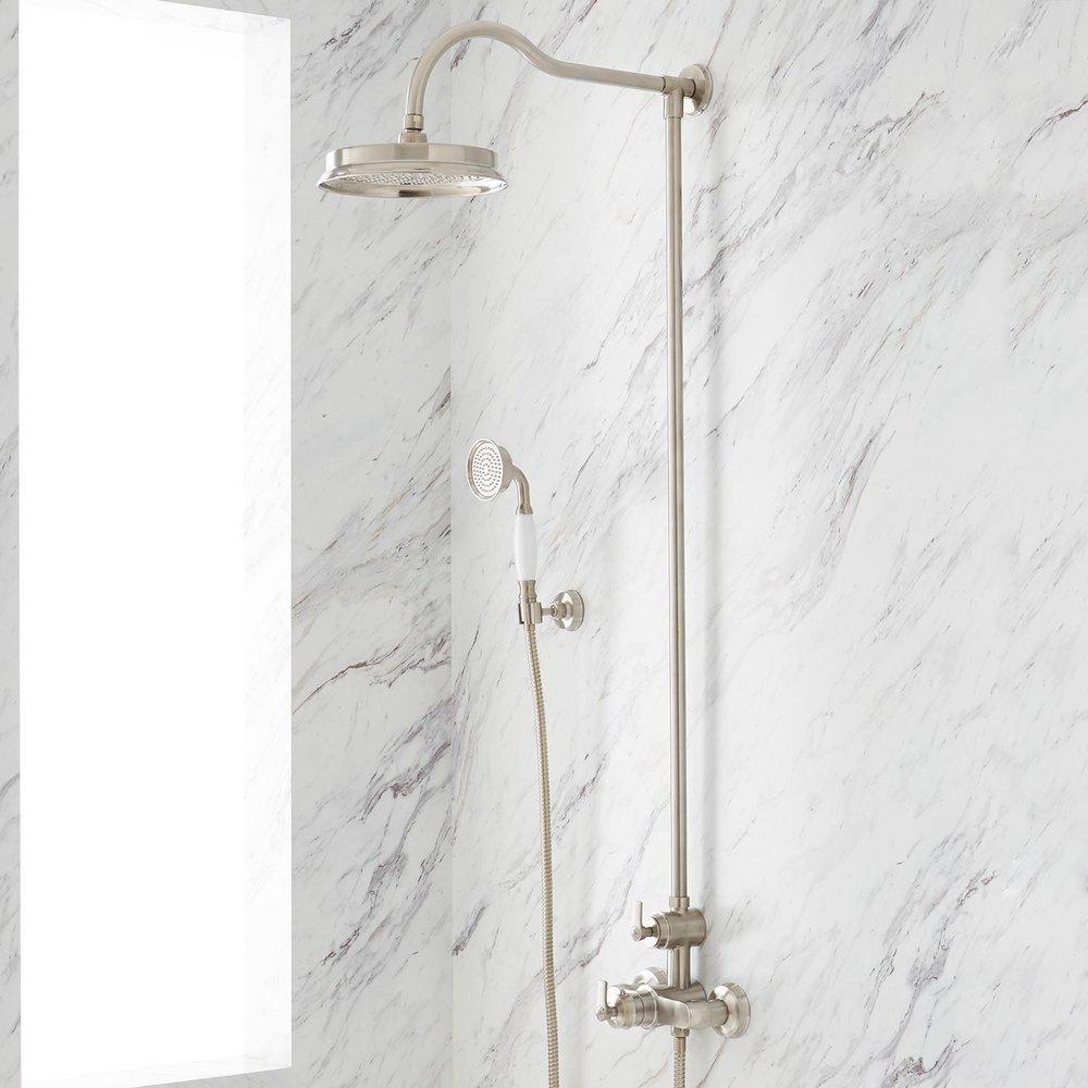 COOPER THERMOSTATIC EXPOSED PIPE SHOWER WITH HAND SHOWER - BRUSHED NICKEL 