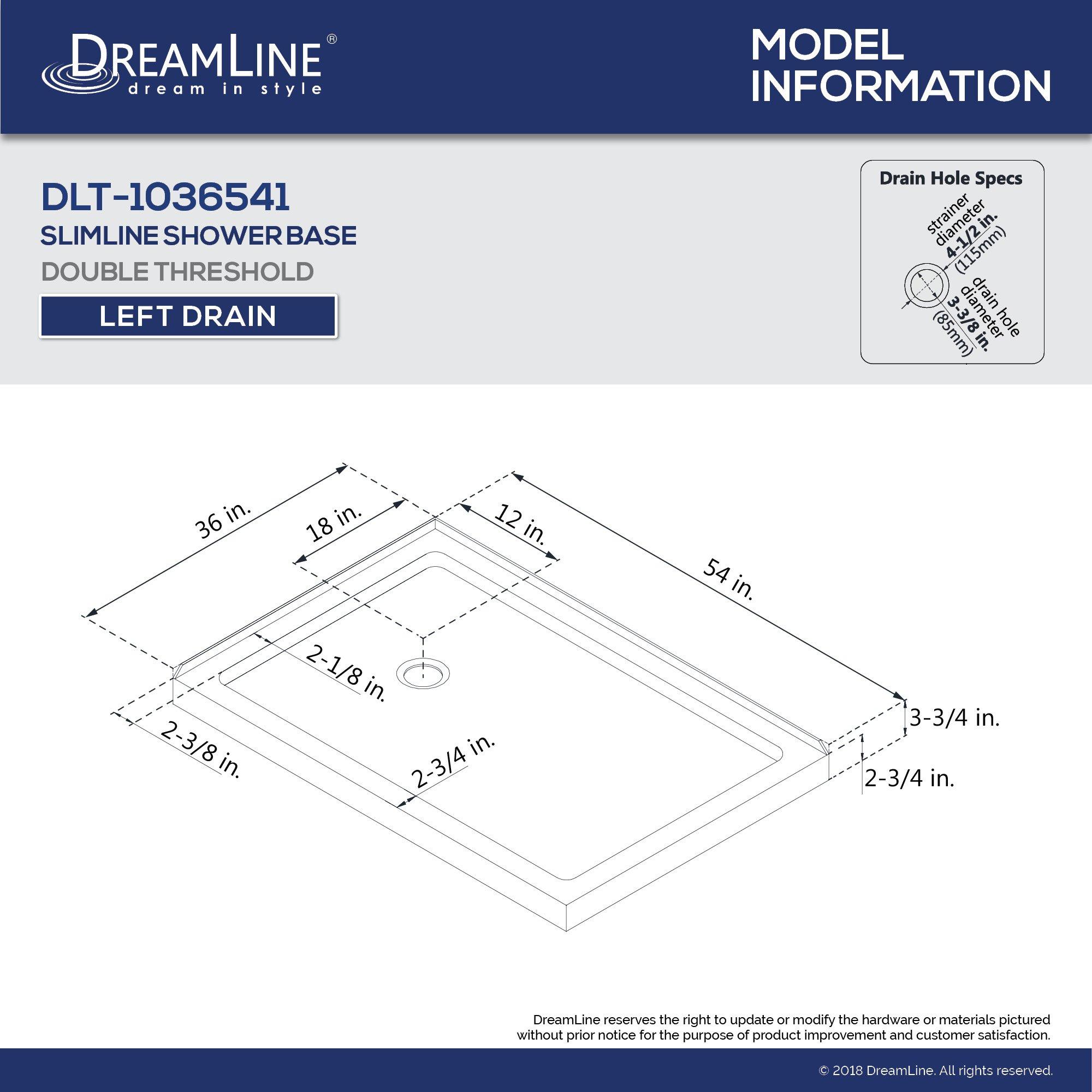54 in. x 36 in. Shower Base with Left Drain in White 