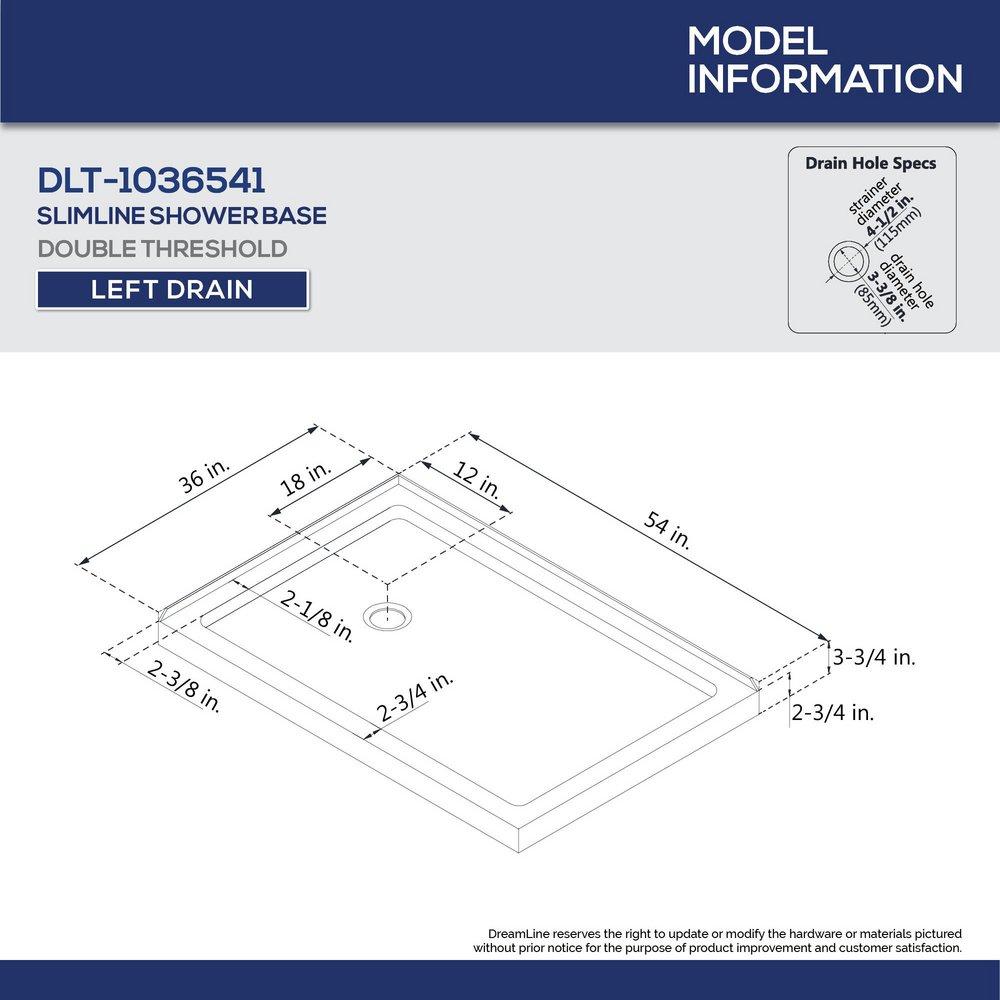 54 in. x 36 in. Shower Base with Left Drain in White 