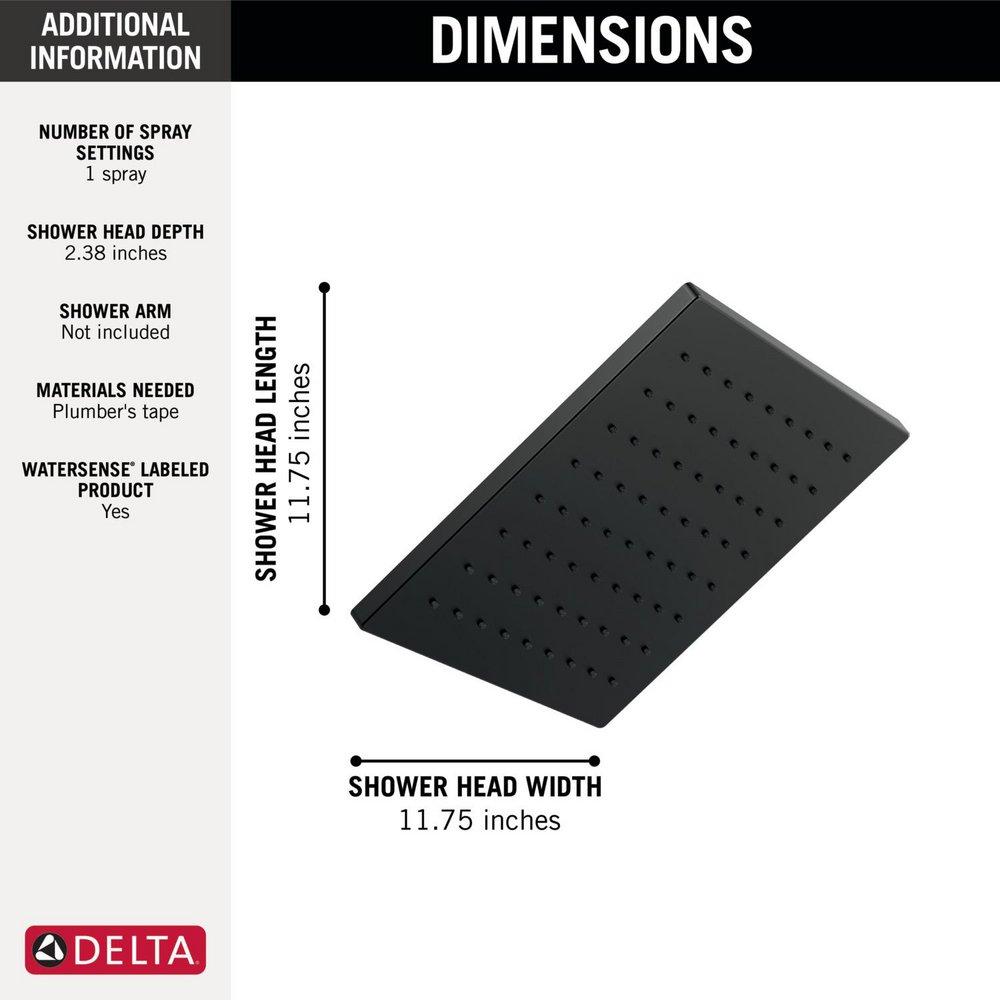 Delta Faucet Matte Black Single Function Rain Showerhead 