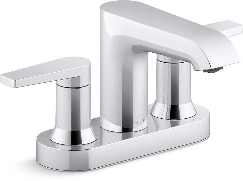 KOHLER Polished Chrome Two Handle Centerset Bathroom Sink Faucet Lever Handle 