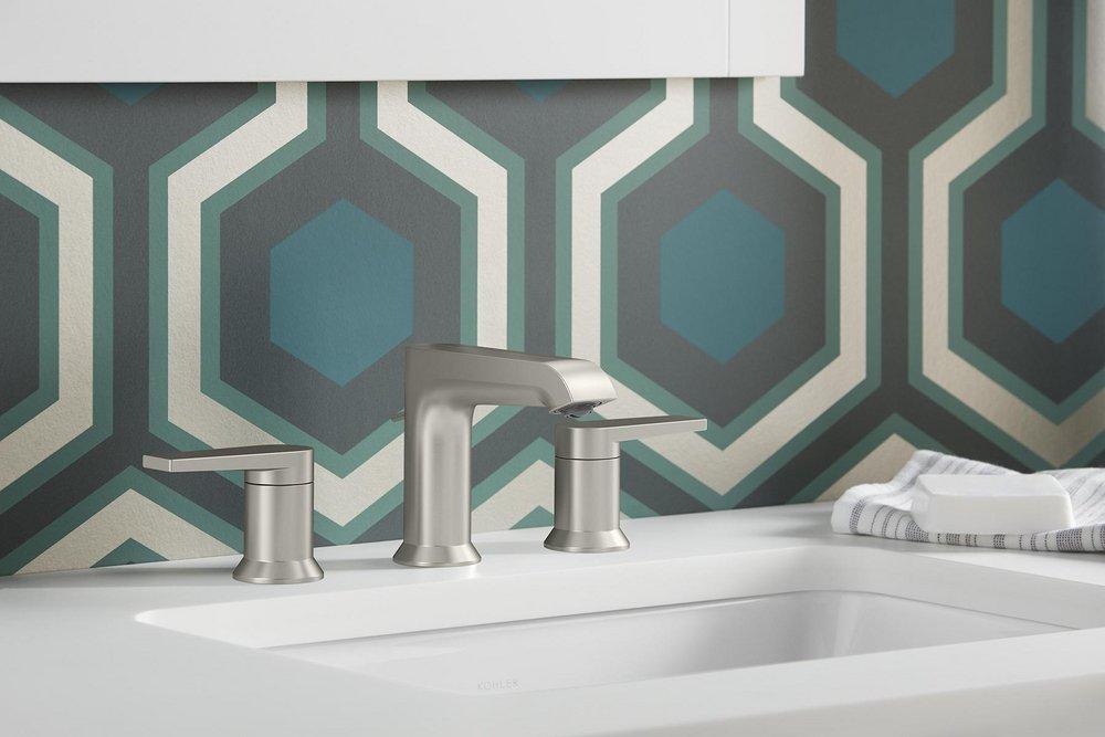 KOHLER Vibrant Brushed Nickel Two Handle Widespread Bathroom Sink Faucet 