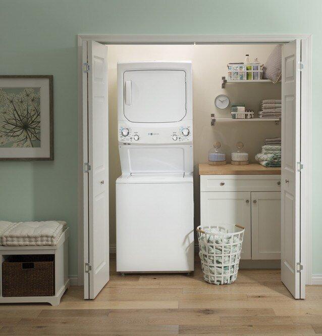 GE&reg; White 26-3/4 x 75-7/8 x 30-7/8 in. 5.9 cu. ft. 30A Front Load Washer 