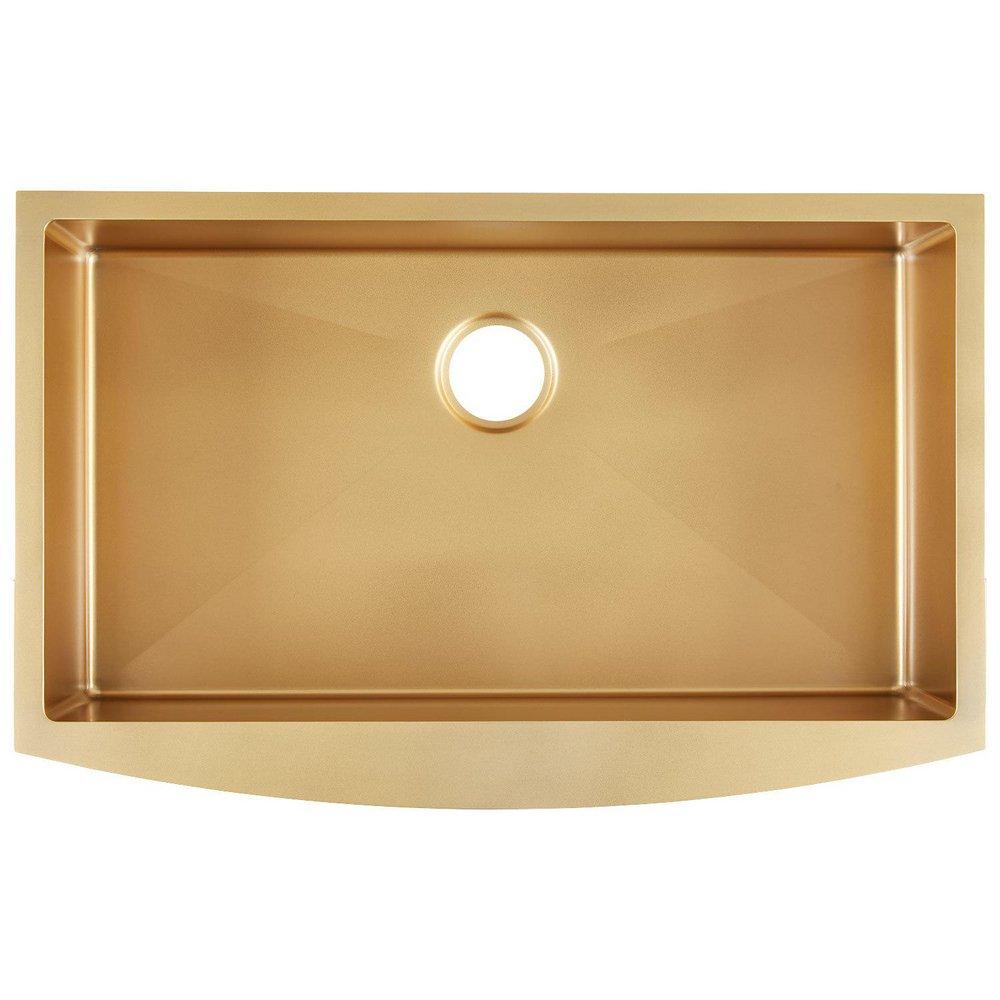 Signature Hardware Matte Gold 30 x 21 in. Stainless Steel Single Bowl Farmhouse Kitchen Sink 