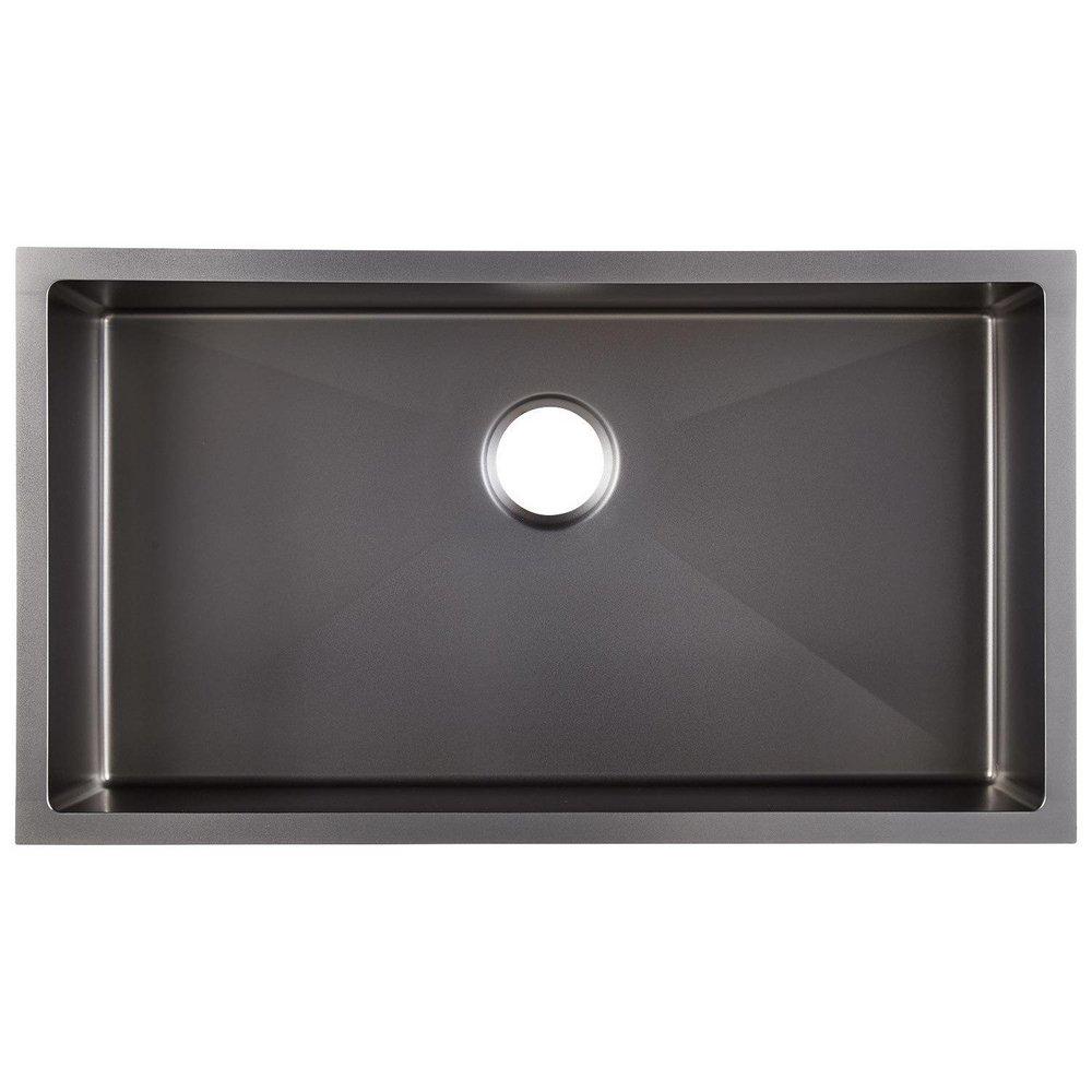 Signature Hardware Gunmetal Black 32 x 18 in. No Hole Stainless Steel Single Bowl Undermount Kitchen Sink 