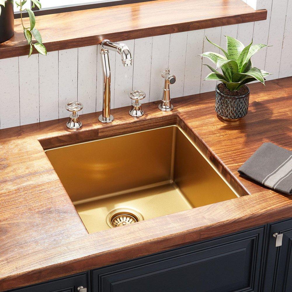 Signature Hardware Matte Gold 19 x 20 in. No Hole Stainless Steel Single Bowl Undermount Prep Sink 
