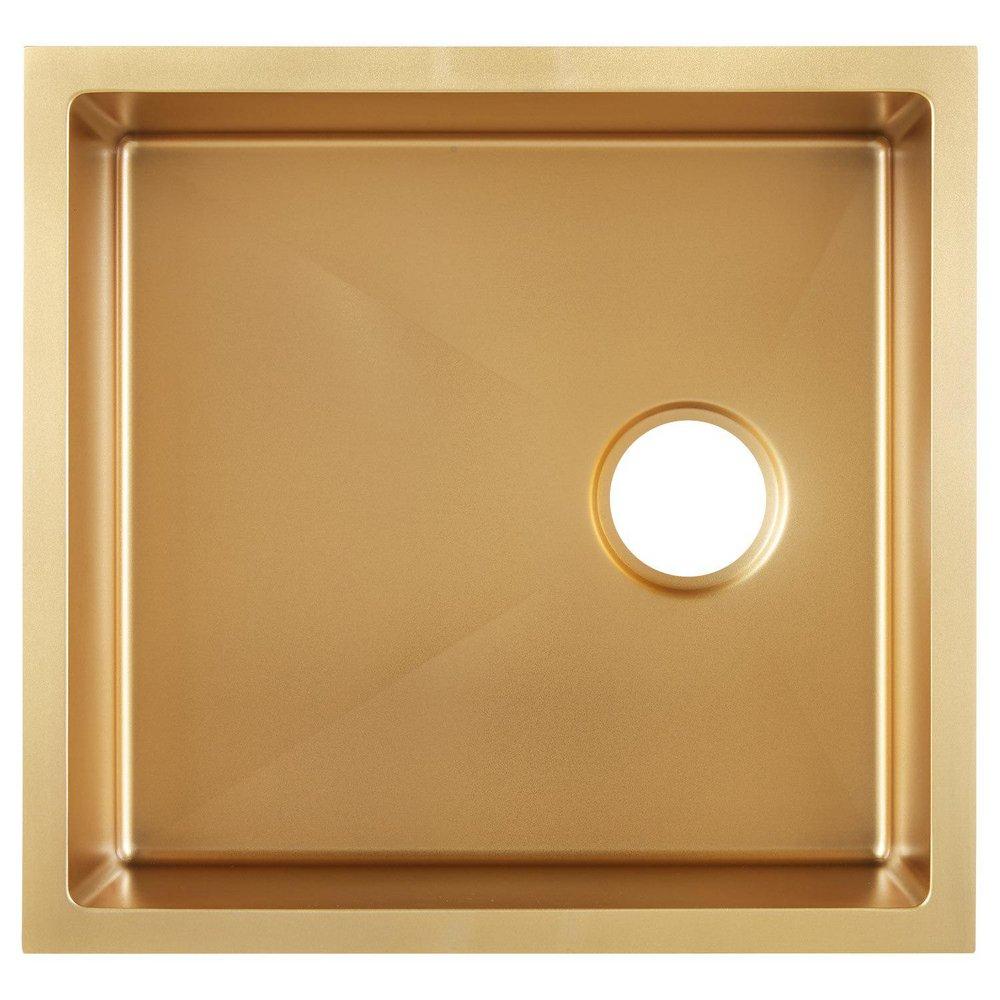 Signature Hardware Matte Gold 19 x 20 in. No Hole Stainless Steel Single Bowl Undermount Kitchen Sink 