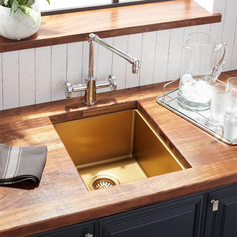 Signature Hardware Matte Gold 15 x 20 in. Undermount Stainless Steel Bar Sink 