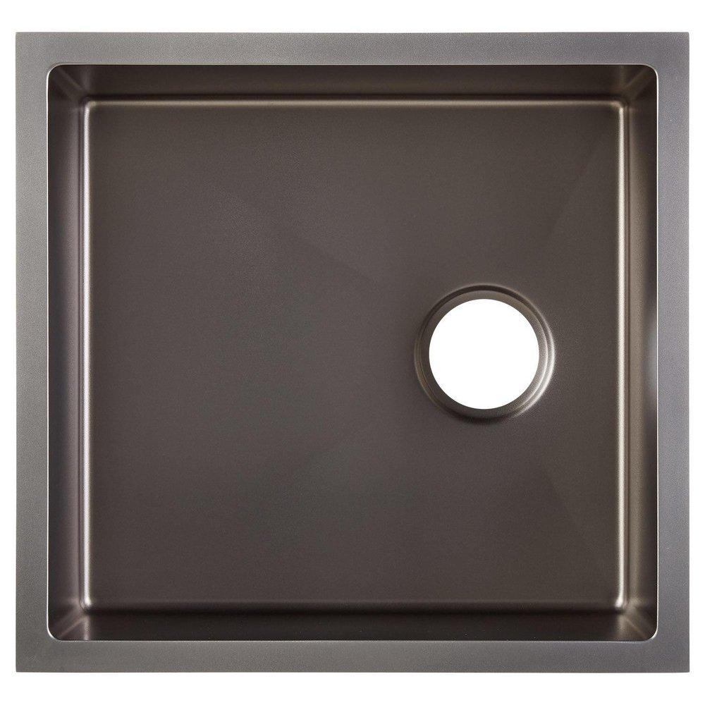 Signature Hardware Gunmetal Black 19 x 20 in. No Hole Stainless Steel Single Bowl Undermount Kitchen Sink 