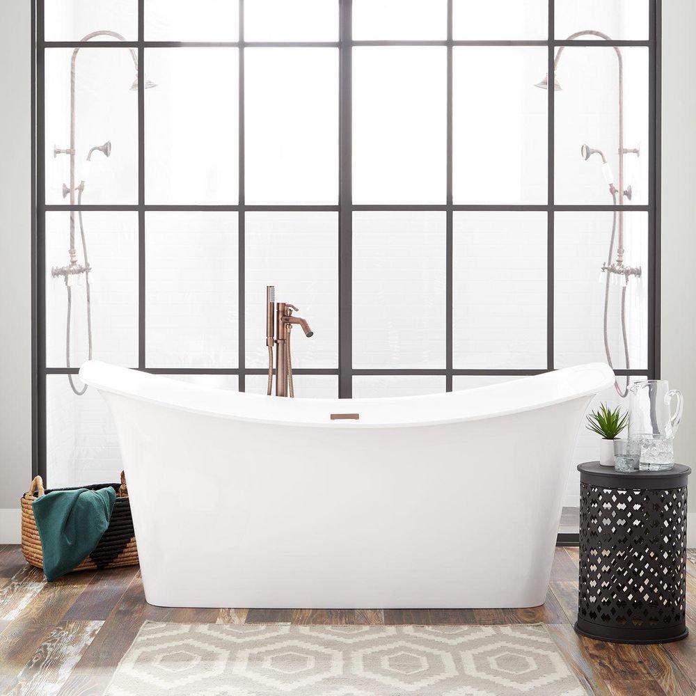 Signature Hardware White 68-1/2 x 30-3/4 in. Freestanding Bathtub Center Drain 