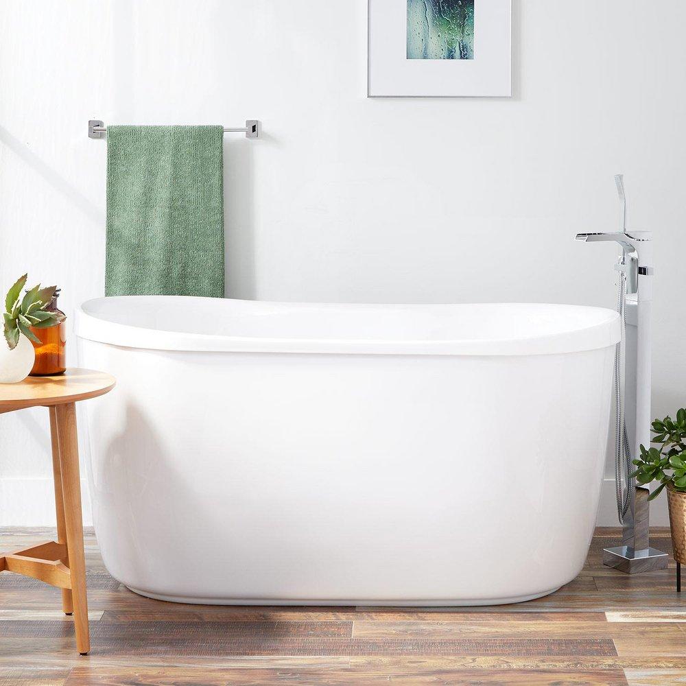 Signature Hardware White/Brushed Nickel 55-1/8 x 29 in. Freestanding Bathtub End Drain 