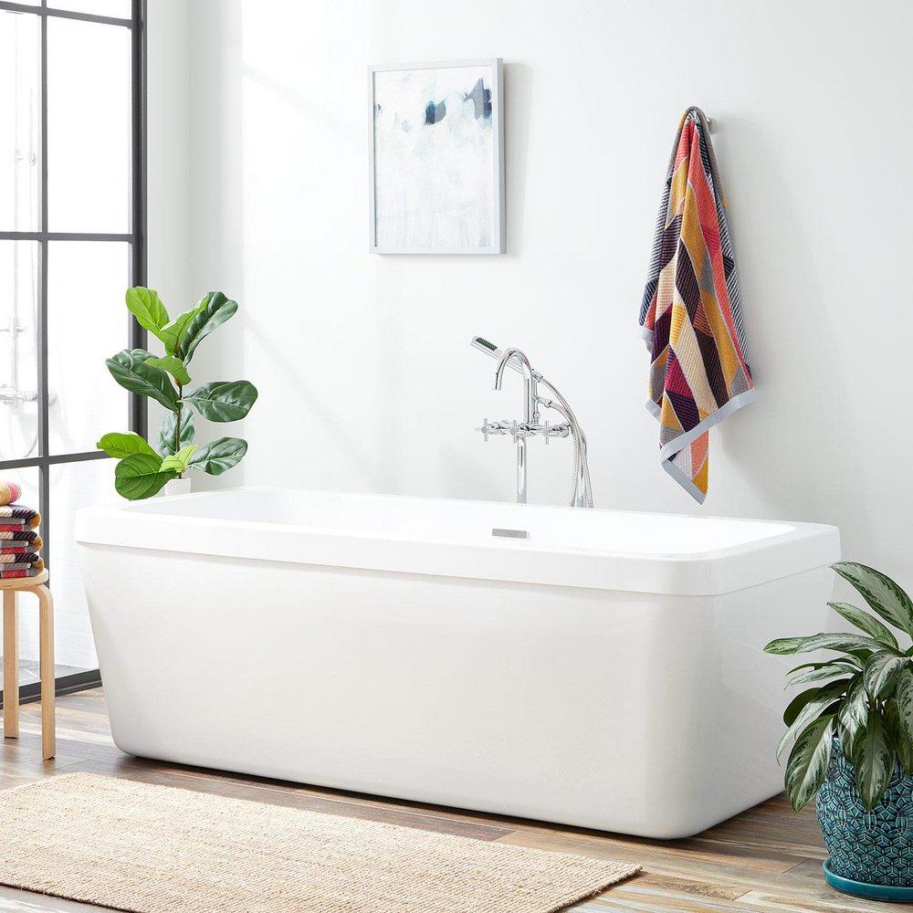 Signature Hardware White/Chrome 68 x 31 in. Freestanding Bathtub Center Drain 