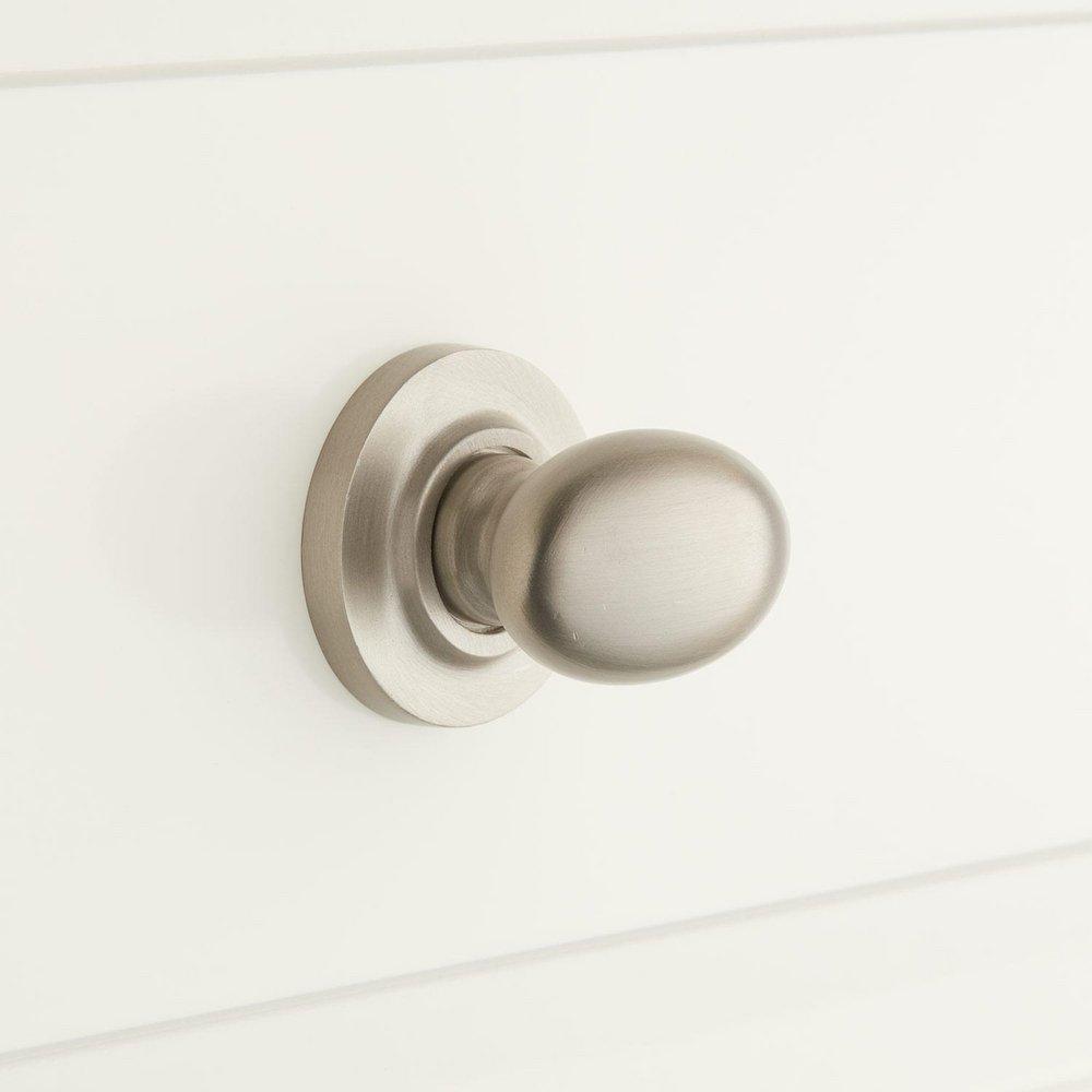 Signature Hardware Satin Brass 1-1/2 x 1-1/2 in. Brass Oval Knob with Beveled Round Base Plate 