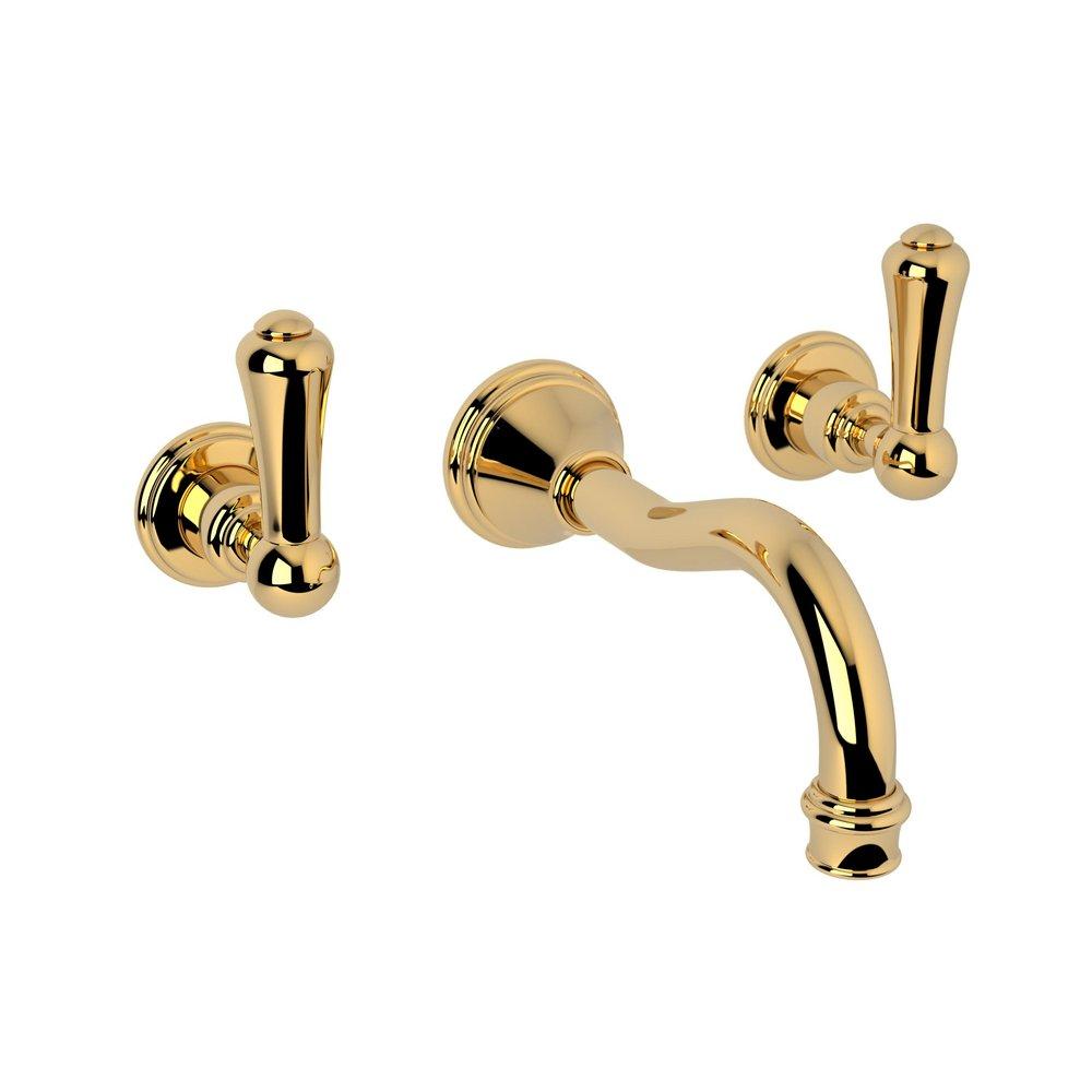 Perrin & Rowe&reg; English Gold Two Handle Wall Mount and Widespread Bathroom Sink Faucet 