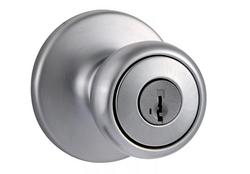 Keyed Knob with Pin and Tumbler in Satin Chrome
