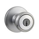 Keyed Knob with Pin and Tumbler in Satin Chrome