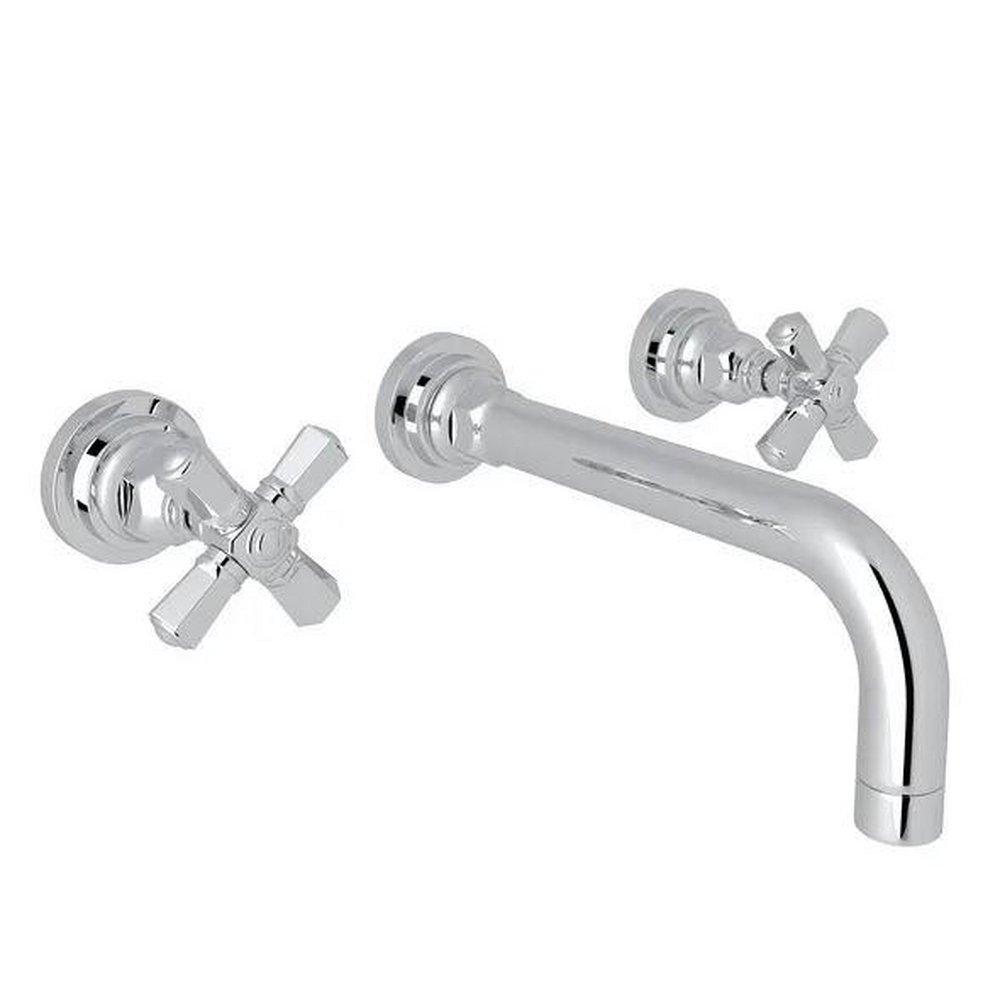 ROHL&reg; Polished Chrome Two Handle Wall Mount Widespread Bathroom Sink Faucet 
