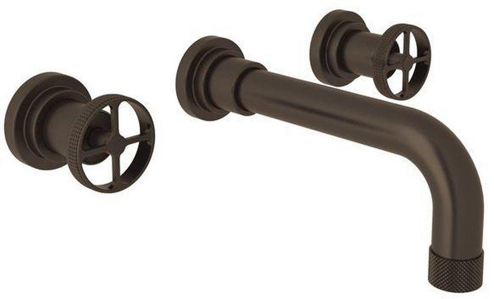 ROHL&reg; Tuscan Brass Two Handle Wall Mount Widespread Bathroom Sink Faucet 