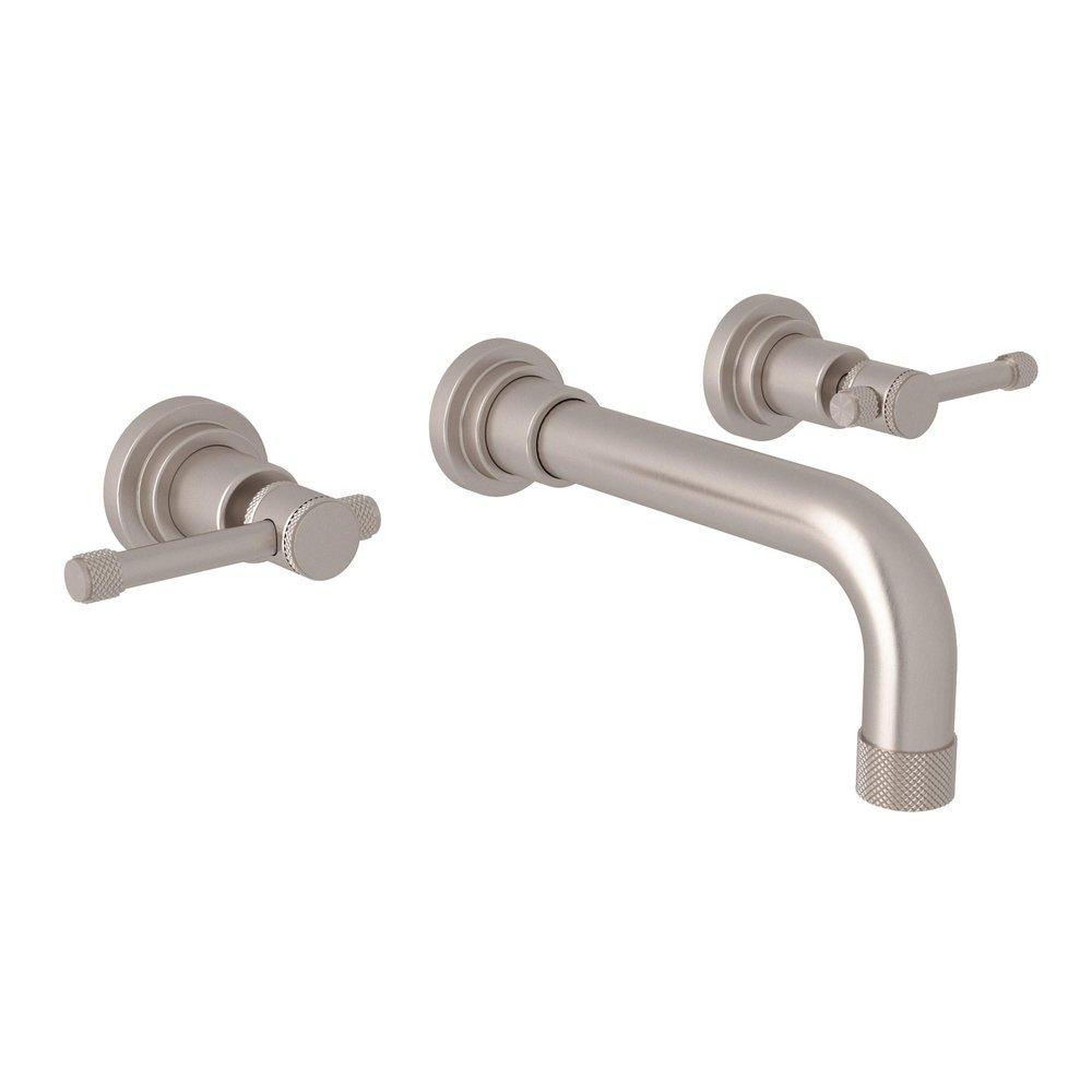 ROHL&reg; Satin Nickel Two Handle Wall Mount Widespread Bathroom Sink Faucet 