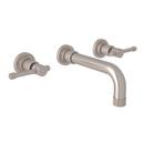 ROHL&reg; Satin Nickel Two Handle Wall Mount Widespread Bathroom Sink Faucet 