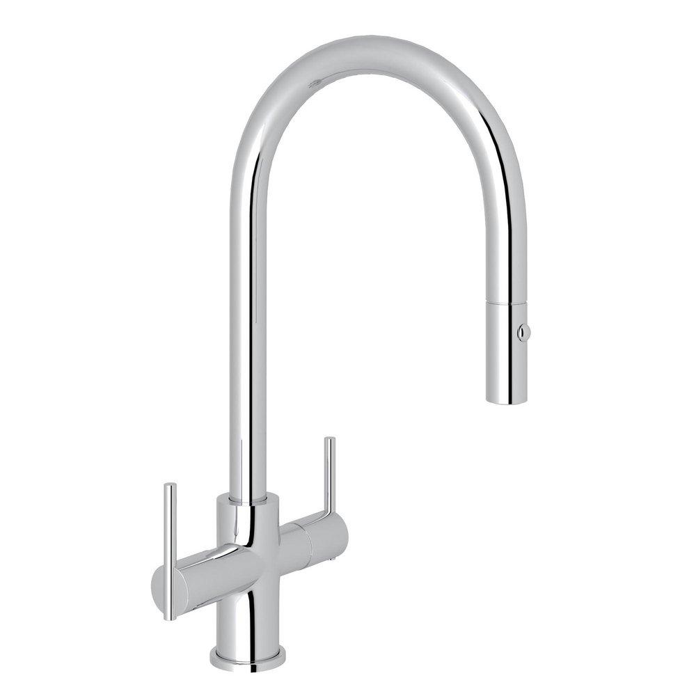 ROHL&reg; Polished Chrome Two Handle Pull Down Kitchen Faucet 