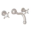 Perrin & Rowe Satin Nickel Two Handle Wall Mount Widespread Bathroom Sink Faucet