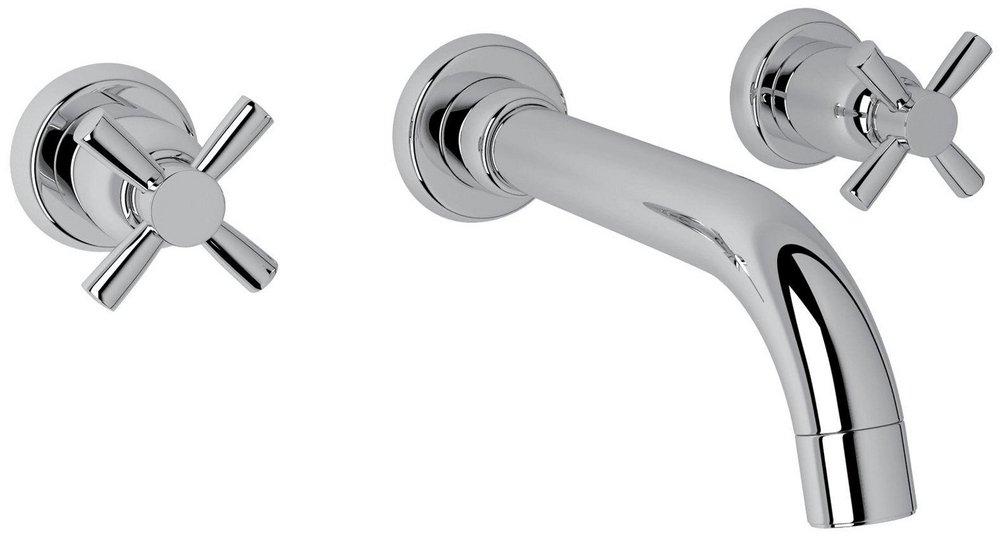 Perrin & Rowe Polished Chrome Two Handle Wall Mount Widespread Bathroom Sink Faucet 