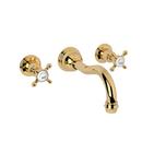 Two Handle Wall Mount Widespread Bathroom Sink Faucet in Inca Brass 