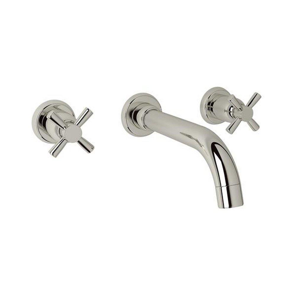 Perrin & Rowe&reg; Polished Nickel Two Handle Wall Mount Widespread Bathroom Sink Faucet 