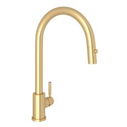 Single Handle Pull Down Kitchen Faucet in Satin English Gold