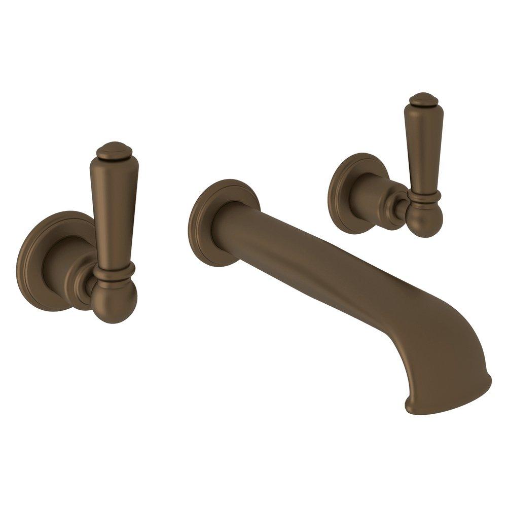 Perrin & Rowe&reg; English Bronze Two Handle Wall Mount Widespread Bathroom Sink Faucet 