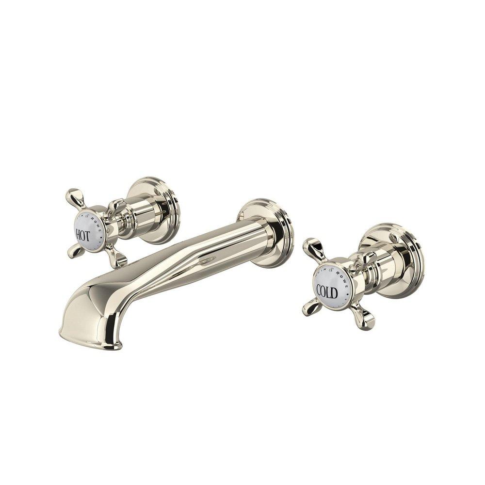 Perrin & Rowe Polished Nickel Two Handle Wall Mount Widespread Bathroom Sink Faucet 