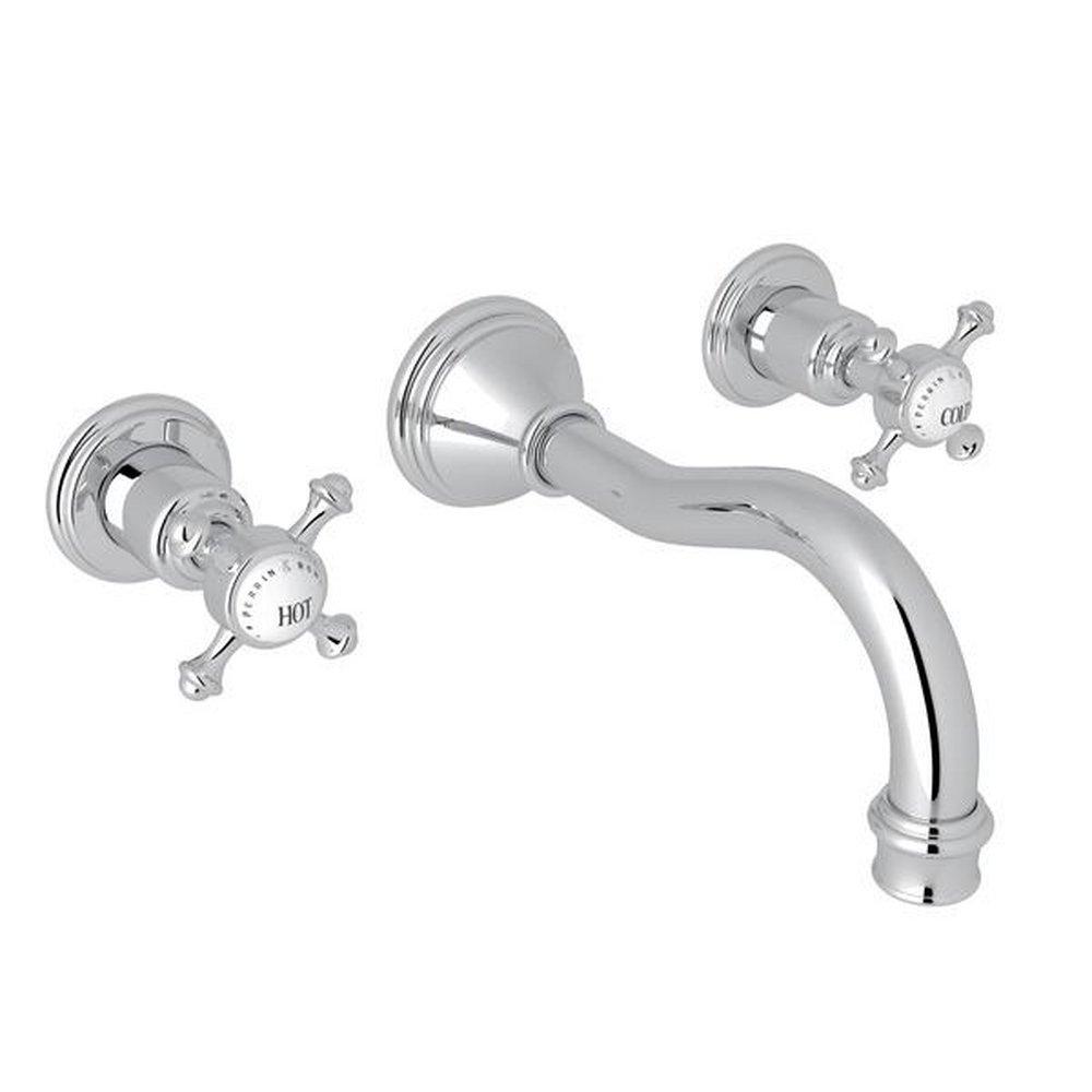 Perrin & Rowe&reg; Polished Chrome Two Handle Wall Mount Widespread Bathroom Sink Faucet 